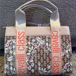 Cavalli Class Floral Logo Satchel Tote | Structured Handbag | NWT